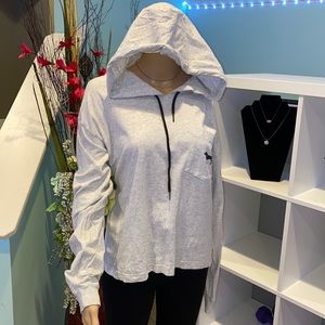 Victoria's Secret PINK Logo Checkered Dog Crop Hoodie T-shirt Gray